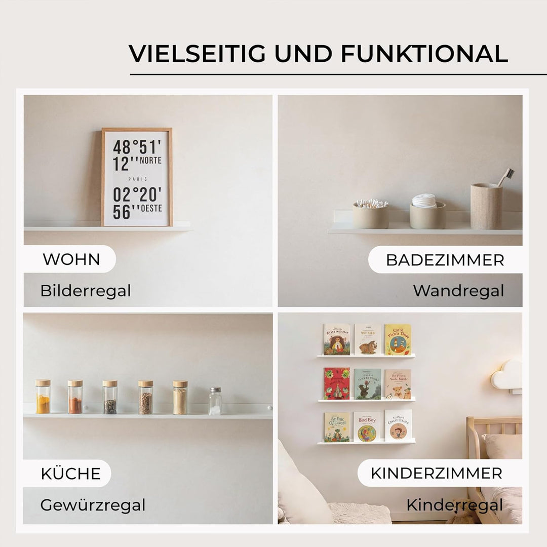 MILUKA Wandregal Weiss Metall | 2er Set Regal Wand 70 cm Long | Wandboards, Für Dekos, Bilderrahmen,