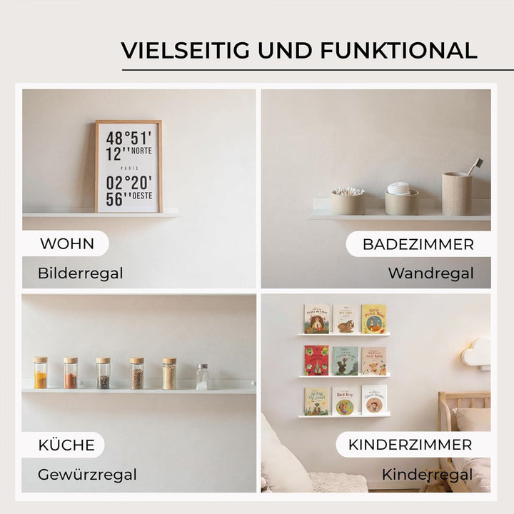 MILUKA Wandregal Weiss Metall | 2er Set Regal Wand 70 cm Long | Wandboards, Für Dekos, Bilderrahmen,