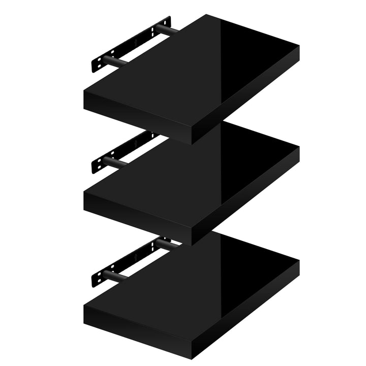 WOLTU Wandregal, Schweberegal Hochglänzend Schwarz,30x22,9x3,8cm 3er,MDF | Wandregal Set von 3 für B