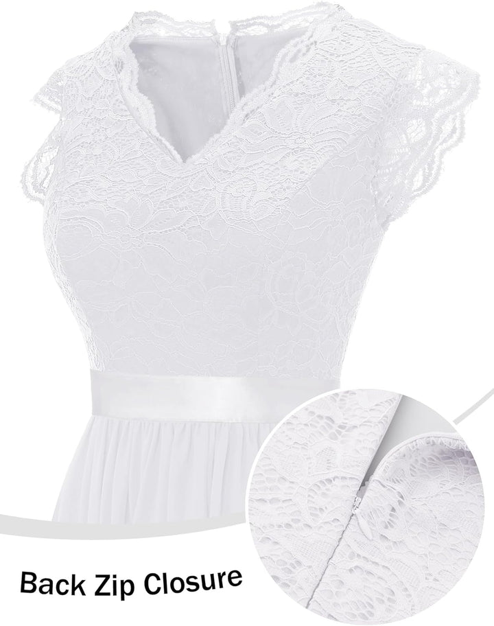 Dressystar Spitzen Cocktailkeid Elegant für Hochzeit Knielang Festlich Abendkleider Kurz XXL Band_we