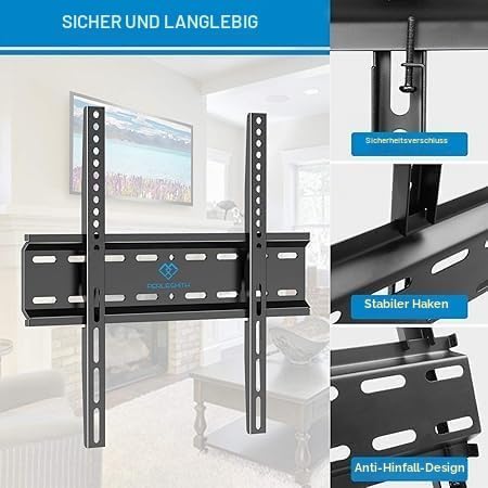 PERLESMITH TV Wandhalterung, TV Halterung Ultraslim Universal für 26-75 Zoll Flach &amp; Curved Fernsehe