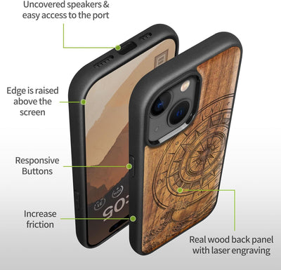 Carveit Holz Handyhülle für iPhone 15 Plus Handyhulle kompatibel mit MagSafe Massivholz für Apple 15