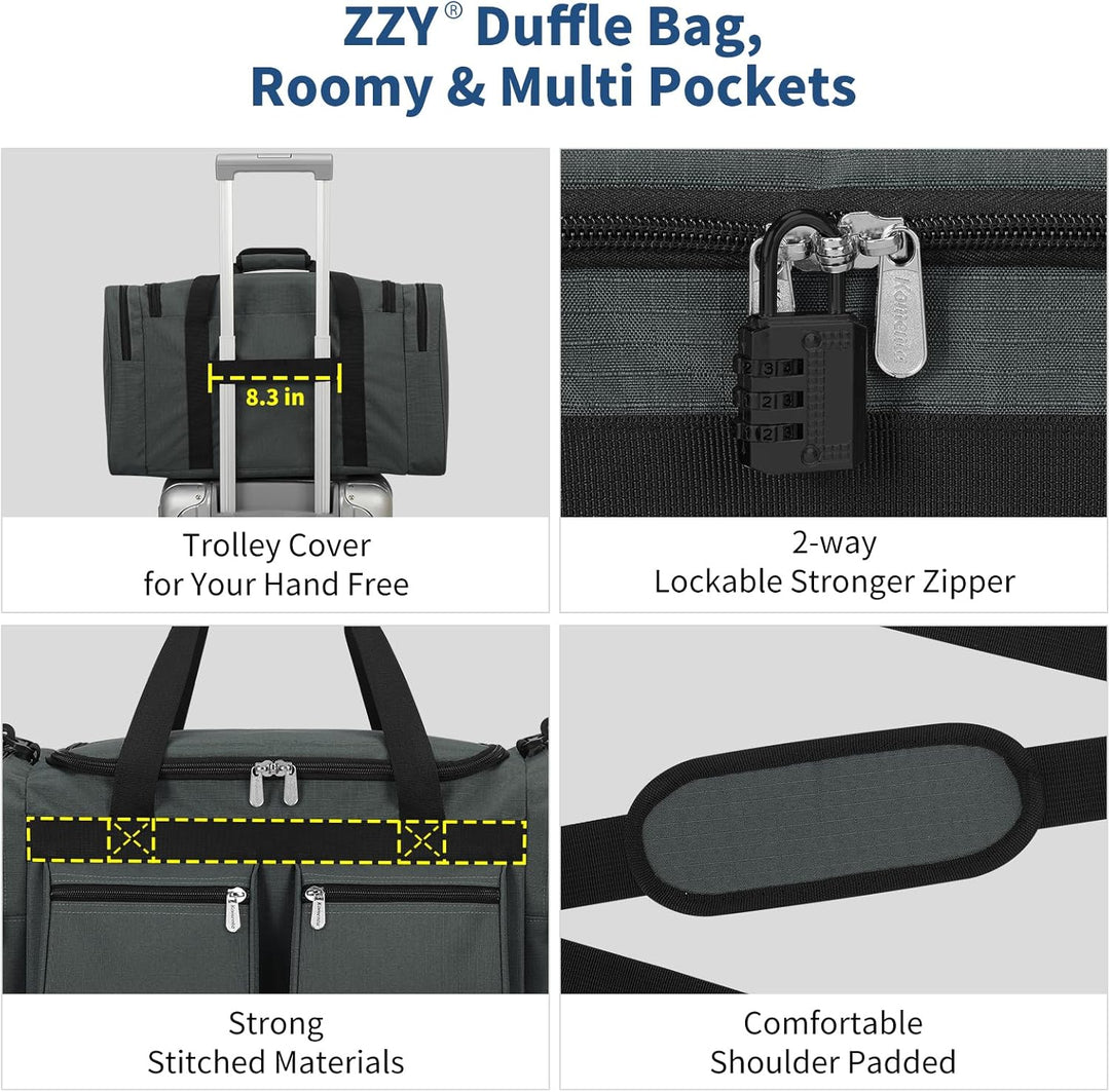 ZZY Sporttasche 40L für Herren mit 2 Seitentaschen & Wasserabweisend - Leichte Reisetasche für Sport