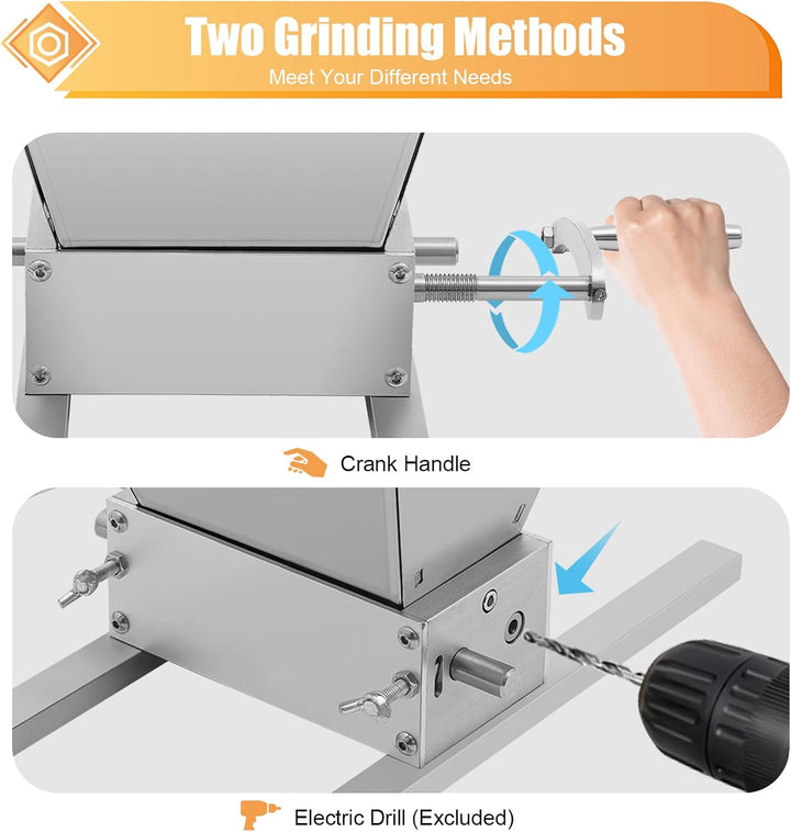 Getreidemühle Manuelle Malzmühle Heimbrauer Futtermühle 2 Walzen Grainmühle Einstellbare Edelstahlwa