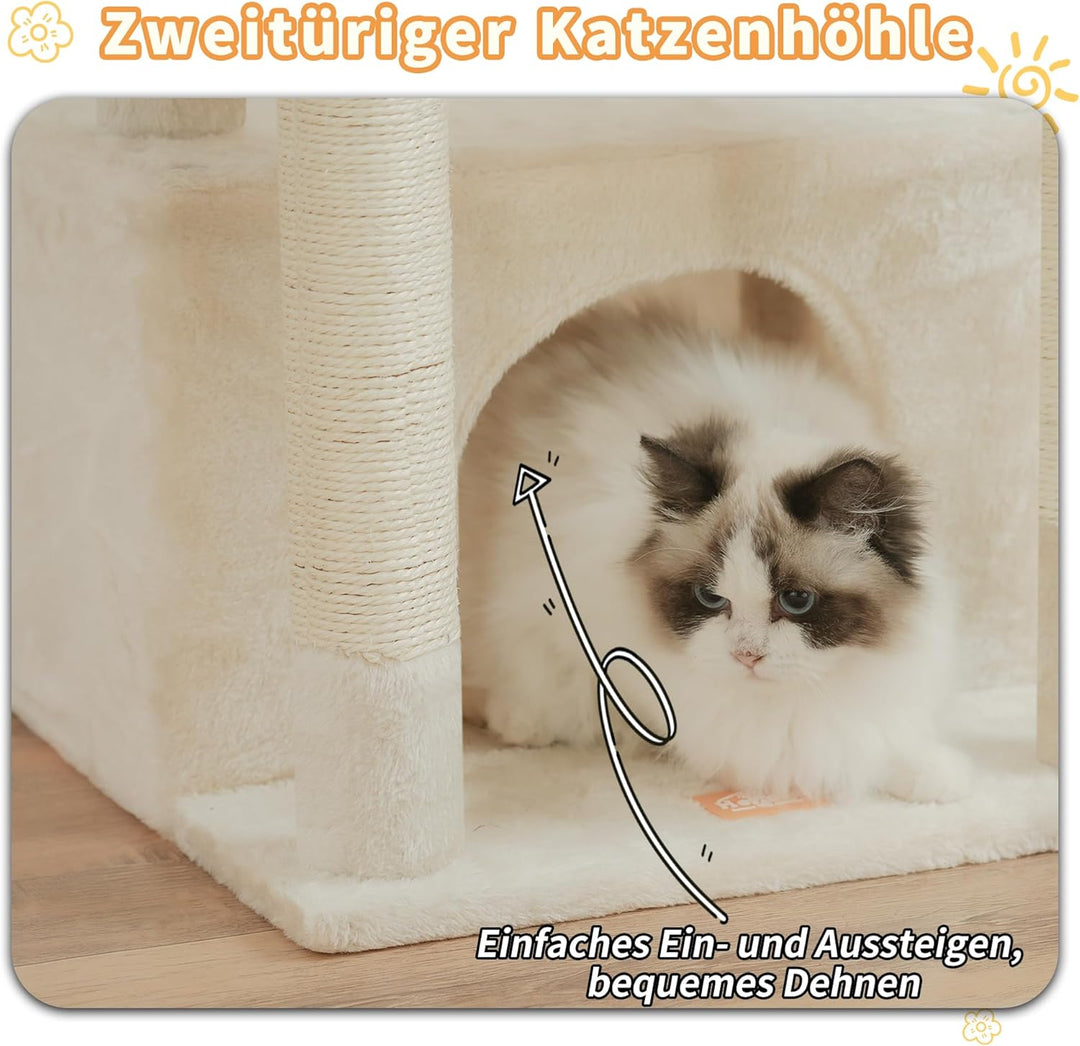 Heybly Kratzbaum, Katzenbaum mit Extra Grossem, Weichem Katzenkorb, Katzenkratzbaum mit Geräumigem K