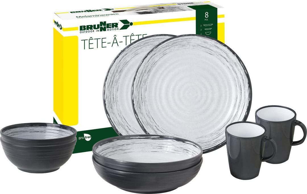 Brunner 0830143N.C3S Campinggeschirr Set für 2 Personen, Tête-À-Tête Granada, 8-teilig