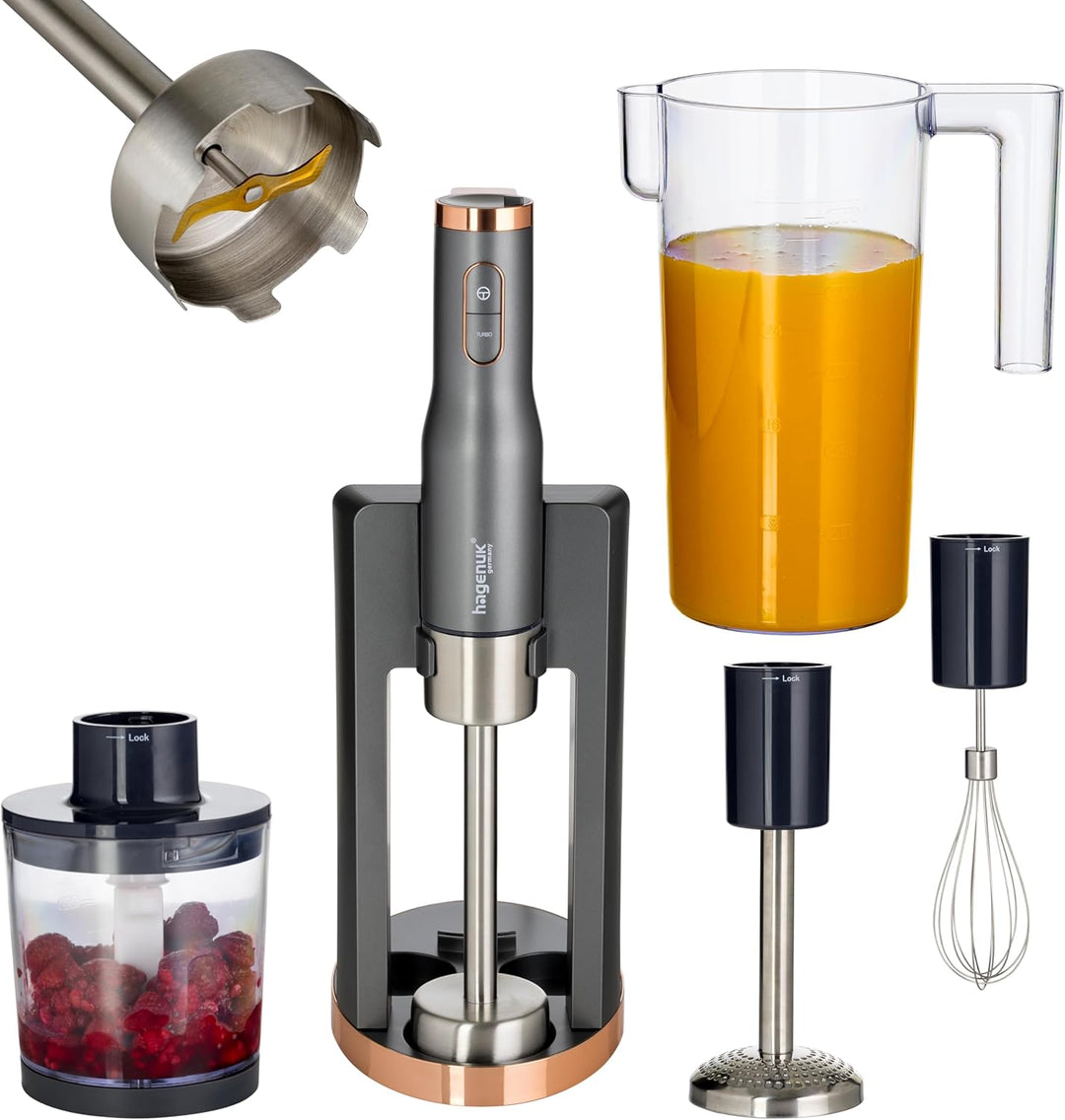 Stabmixer-Set | 800 Watt | Titan-Klinge | 7-teilig | Kartoffelstampfer | edelstahl Schneebesen | Cho