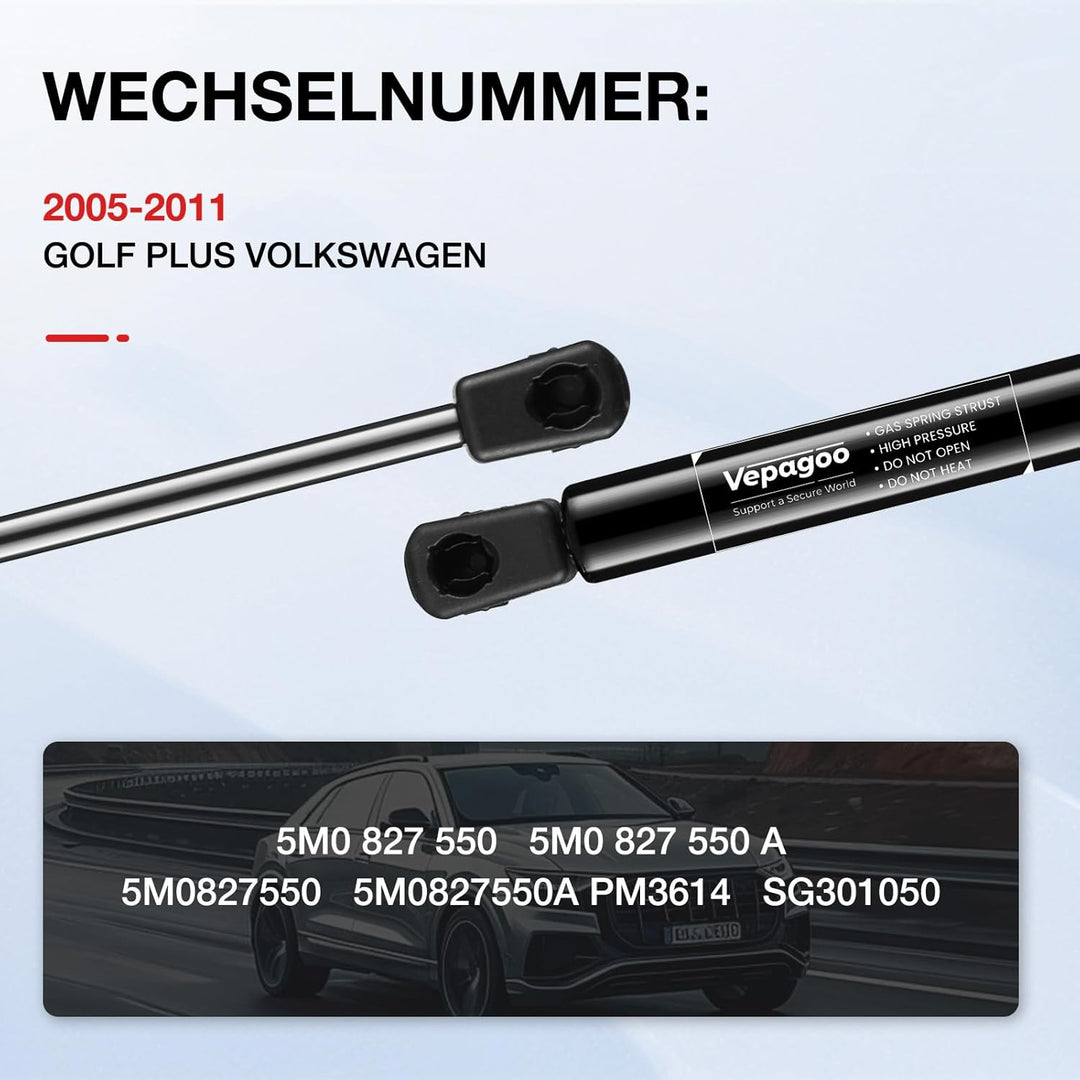 Vepagoo 2 Heckklappendämpfer Gasfeder für 2005-2013 Golf Plus 5M1 521 Alle Motoren Schrägheck Koffer