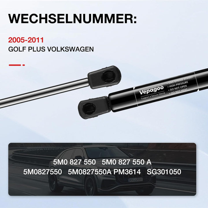 Vepagoo 2 Heckklappendämpfer Gasfeder für 2005-2013 Golf Plus 5M1 521 Alle Motoren Schrägheck Koffer