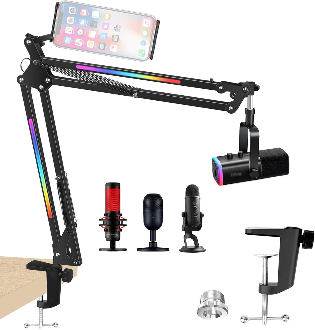 YOUSHARES RGB Mikrofonarm kompatibel mit Fifine AM8, HyperX QuadCast, Blue Yeti, Rode, Razer Seiren