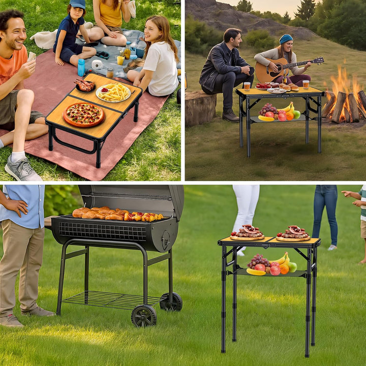 Anbte Campingtisch Klappbar 58x40cm Aluminium Schwarz-Rahmen Picknicktisch 3 Höhen Verstellbar 26/48