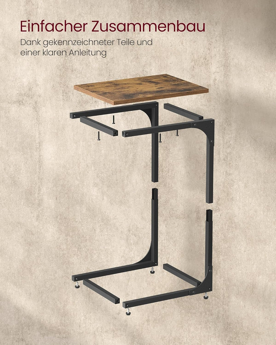 VASAGLE Beistelltisch, Sofatisch, C Form, Couchtisch, mit Metallgestell, industriell, für Wohnzimmer