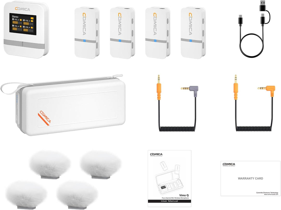 comica Vimo Q Lavalier Wireless Mikrofon mit 4 Sendern und 1 Receiver, 48kHz/24bit Audioqualität, Ge