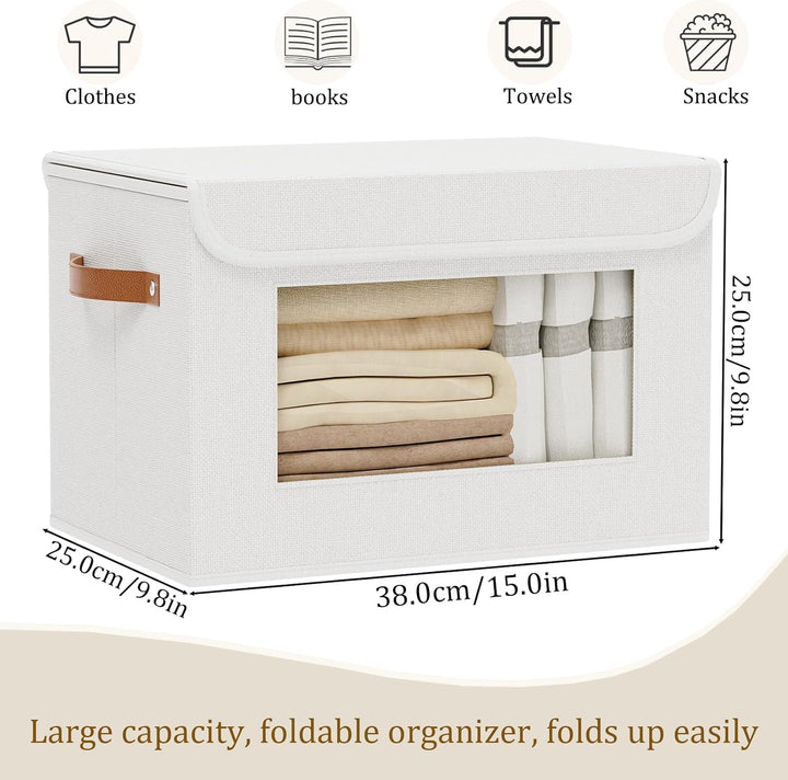 Aufbewahrungsbox, Kleiderschrank Organizer, Aufbewahrungskorb mit Deckel Stoff, Faltbox mit Griff, 3