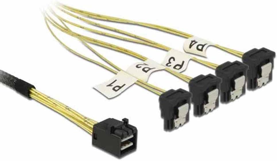DeLock Kabel Mini SAS HD SFF-8643 > 4 x SATA 7 Pin gewinkelt 1 m