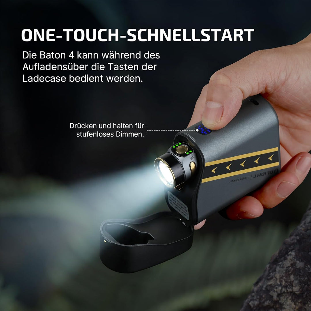 OLIGHT Baton 4 kit Mini LED Taschenlampe mit dimmbarem Ladecase, Wiederaufladbare Taschenlampe bis z