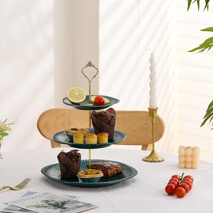 3-stöckiger Keramik-Cupcake-Ständer, Dessert-Kuchenständer & Servierplatte für Teepartys und Hochzei