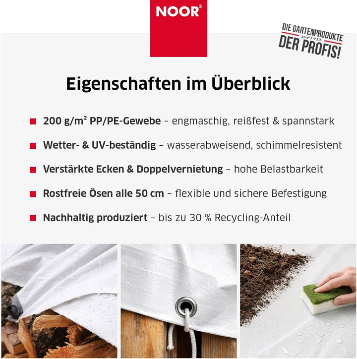 NOOR Abdeckplane SUPER 200g/m² Weiss I 6 x 8 m I Allzweckplane für Schutz vor Witterung I Ideal geei