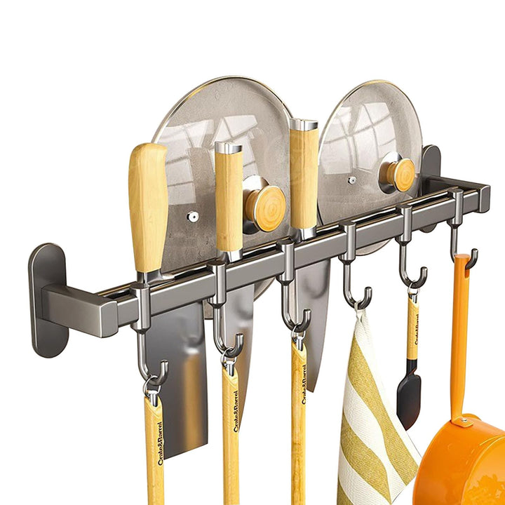 Hakenleiste Küche ohne Bohren mit Messerhalter und Topfdeckelhalter, Küchenutensilienhalter Wand aus