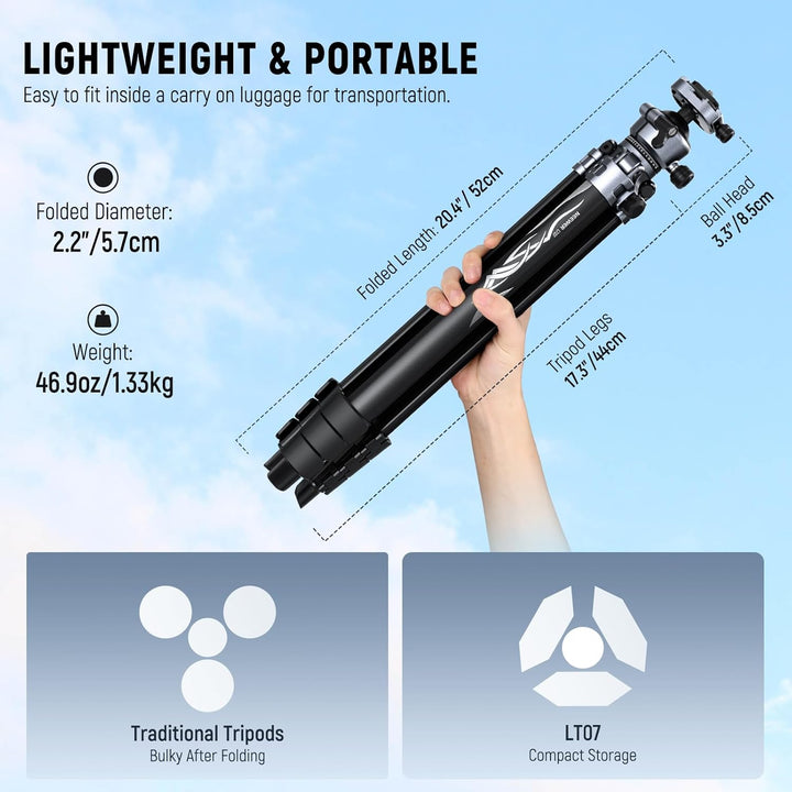 NEEWER LITETRIP LT07 61" Aluminium Reisestativ, Kamera Stativ mit Schwenk Neige Niedrigprofil Kugelk