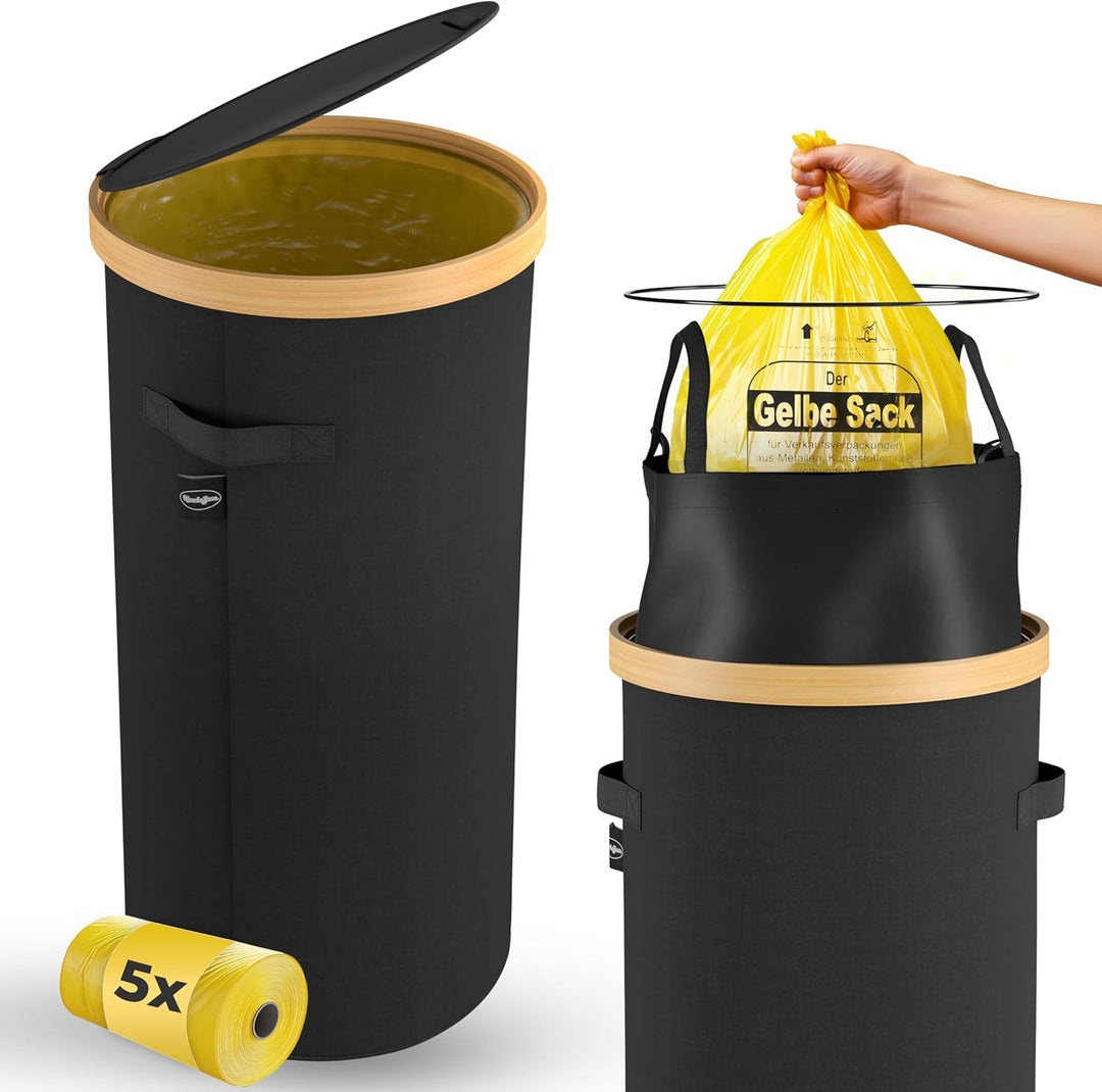 Gelber Sack Ständer mit Tragetasche & gelbe Säcke - Stabiler Müllsackständer, Mülleimer mit Deckel g