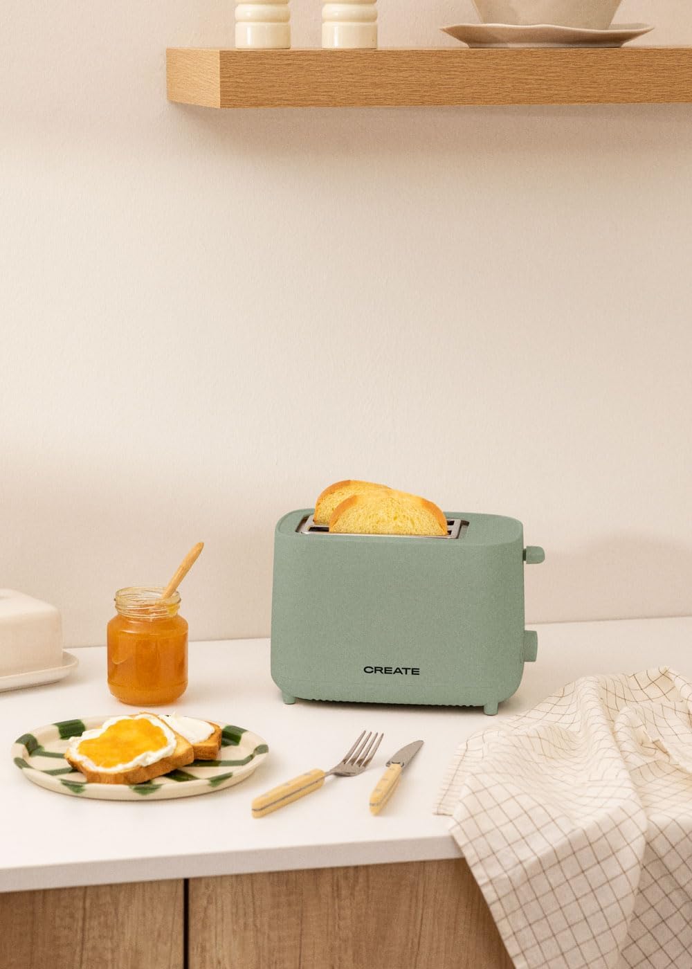CREATE/TOAST STUDIO/Toaster Salbeigrün / 6 Leistungsstufen, Krümelschublade, Thermostat, Auftauen, A