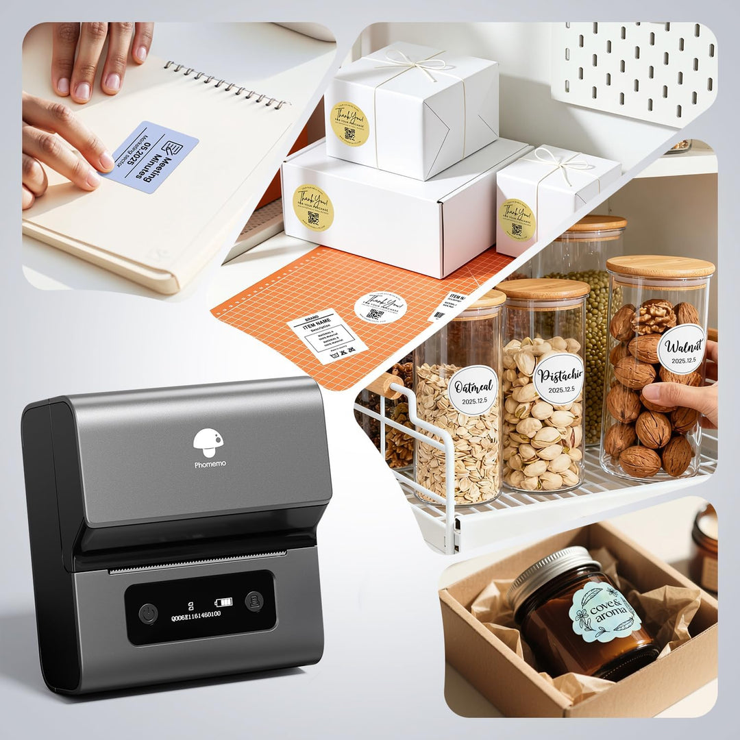 Phomemo M221 Etikettendrucker mit 3 Etikettenrollen - Thermo Bluetooth Etikettendrucker Beschriftung