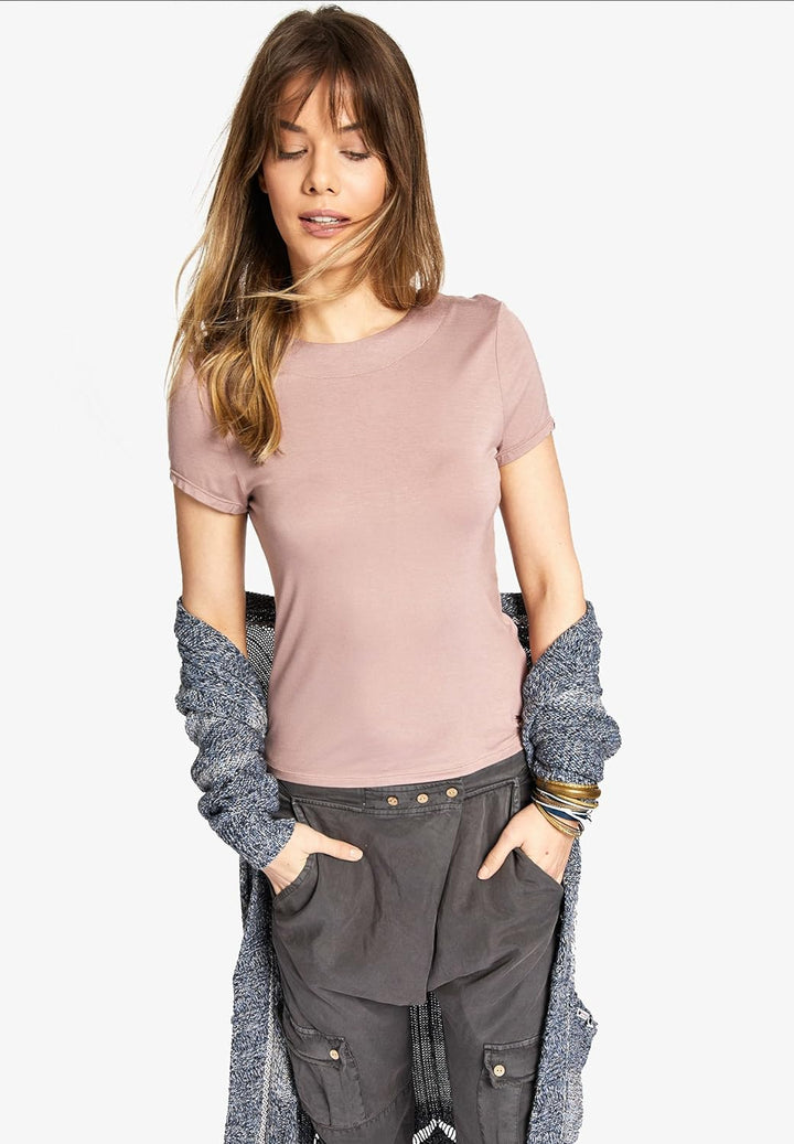 khujo Damen Shirt Momoko weiches Jersey T-Shirt mit Kreuzschnürung am Rückenausschnitt