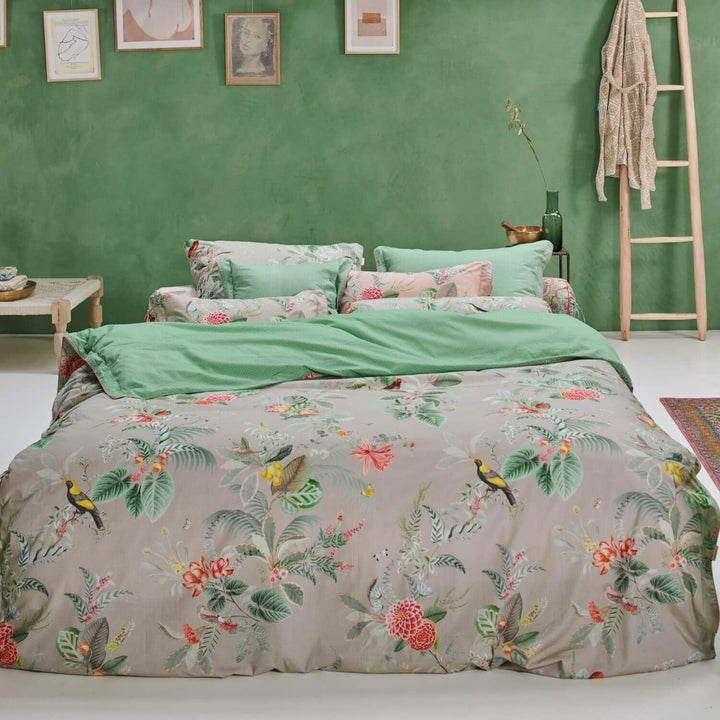 PIP Studio Bettwäsche Floris Khaki 1 Bettbezug 200 x 200 cm + 2 Kissenbezüge 80 x 80 cm, 1 Bettbezug