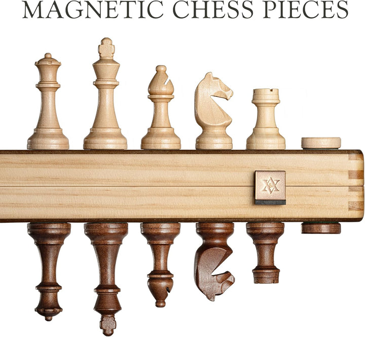 A&A Magnetic Wooden Chess Set, 38.1 cm, Folding Board, 7.6 cm, King Height German Knight Staunton Ch