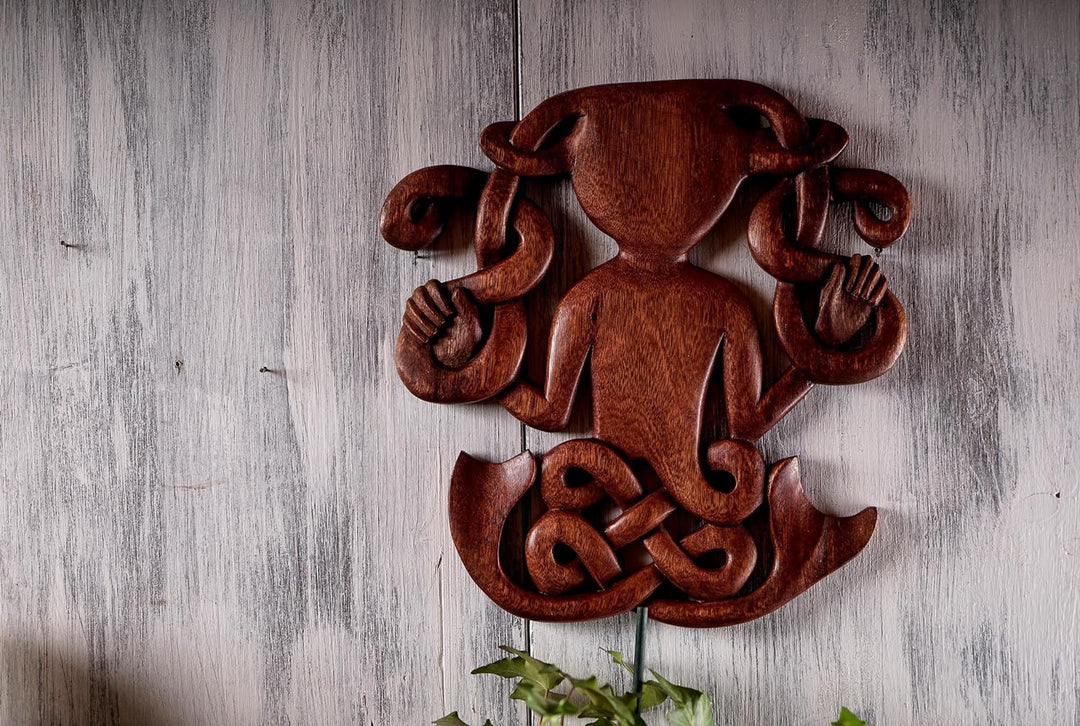 Windalf Celtic Irish Holzbild CERNON 31 cm Cernunnos Wand Deko Wandrelief Nordisch Skandinavisches H