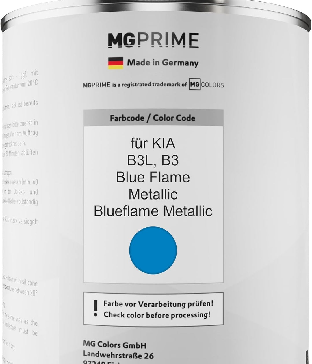 MG PRIME Autolack Dose Set für KIA B3L / B3 Blue Flame Metallic/Blueflame Metallic Basislack 2K Klar