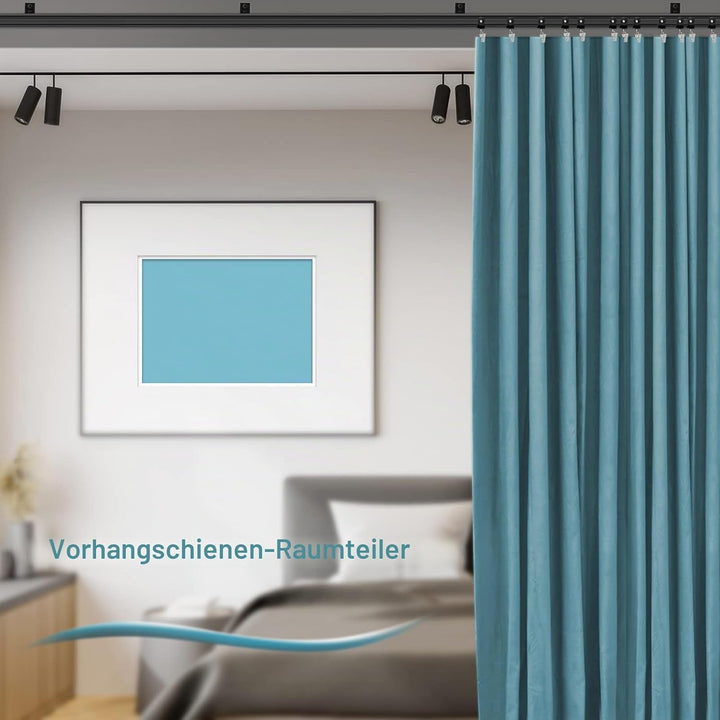 KOLAKO Deckenvorhangschiene, 6 m, flexibel, biegbar, Vorhangschiene, Deckenhalterung, schwarz, gebog