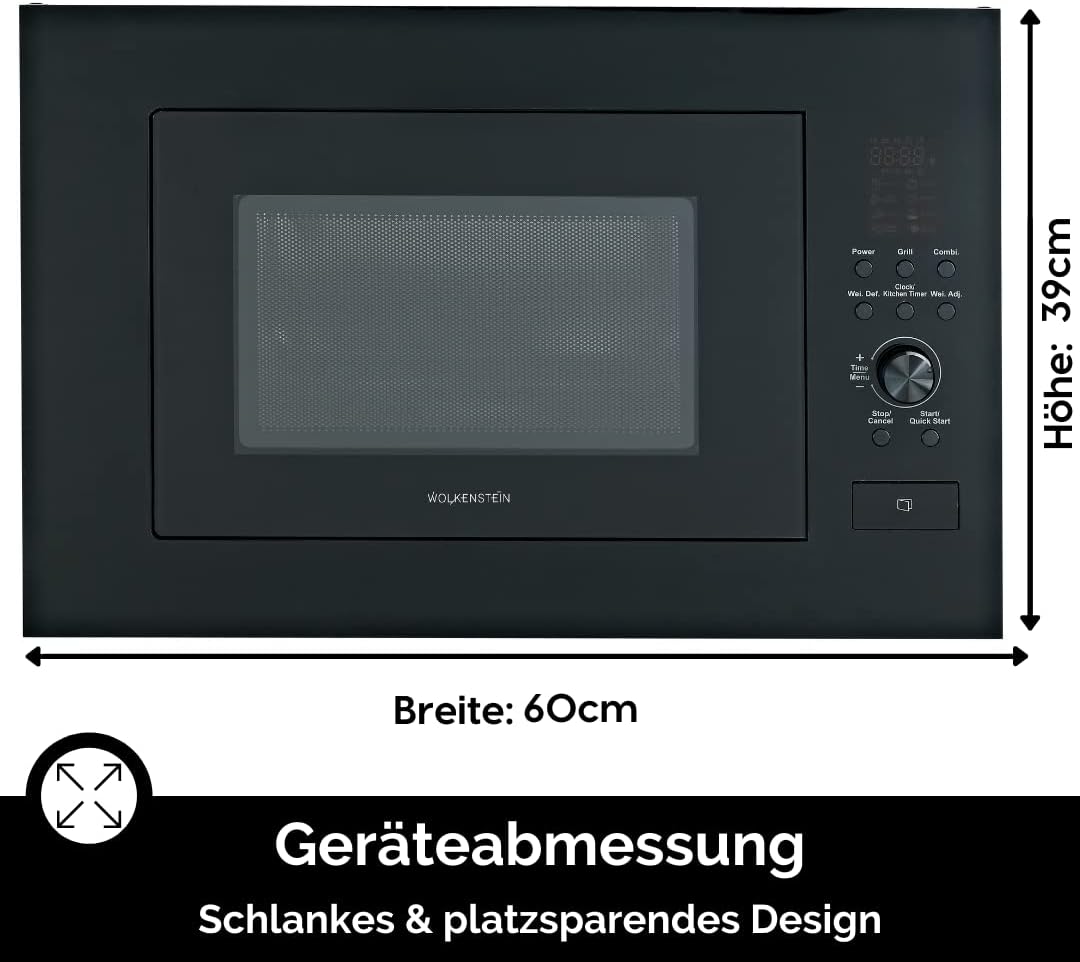 WOLKENSTEIN Einbau Mikrowelle WMW900-25GB EB/ 900W Mikrowellenleistung/25L Garraum/6 Leistungsstufen