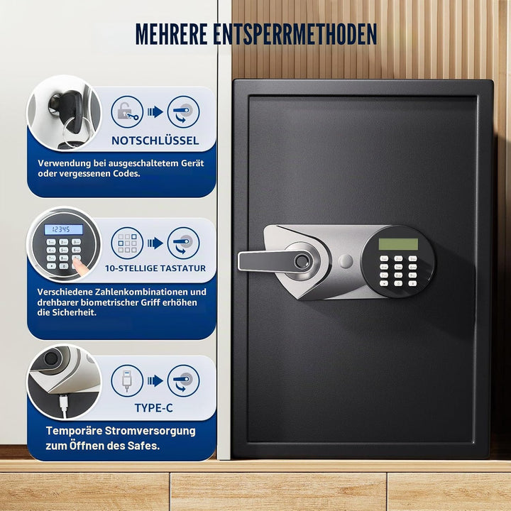 Tresor, BlackSmith Safe Tresor für Zuhause Grosser 35x31x50cm, Biometrischer Fingerabdruck Digitaler