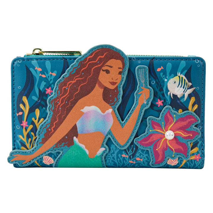 Loungefly Disney Little Mermaid Ariel Live Action Geldbörse mit Klappe, Mehrfarbig/Meereswellen (Oce