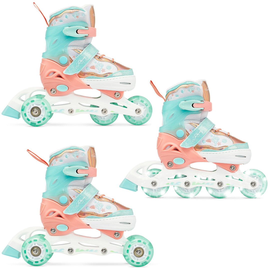 RAVEN 3in1 Inline Skates Triskates Rollschuhe Inliner für Kinder Mädchen verstellbar 30-33 (18,5cm-2