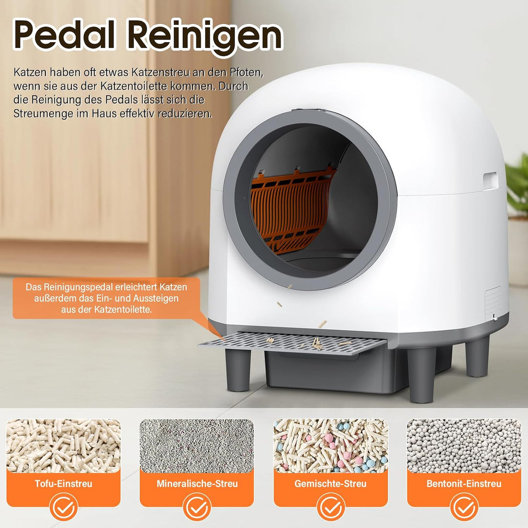 Automatisches Katzenklo 80L, XXL Selbstreinigende Katzentoilette, App-Fernsteuerung mit Mehreren Sic