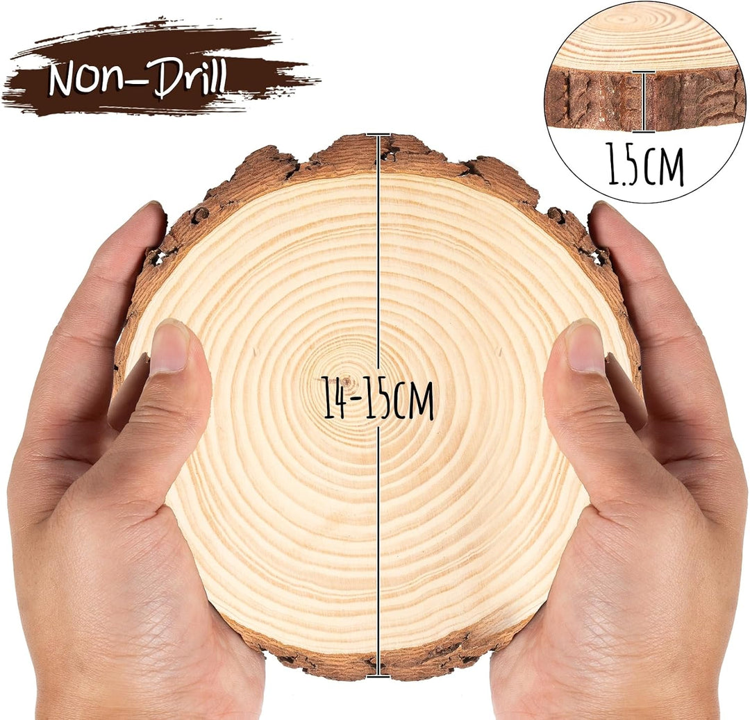 10 Holzscheiben 14-15 cm mit Rinde, Naturholz Baumscheiben zum Basteln, Runde Holzscheiben Deko für