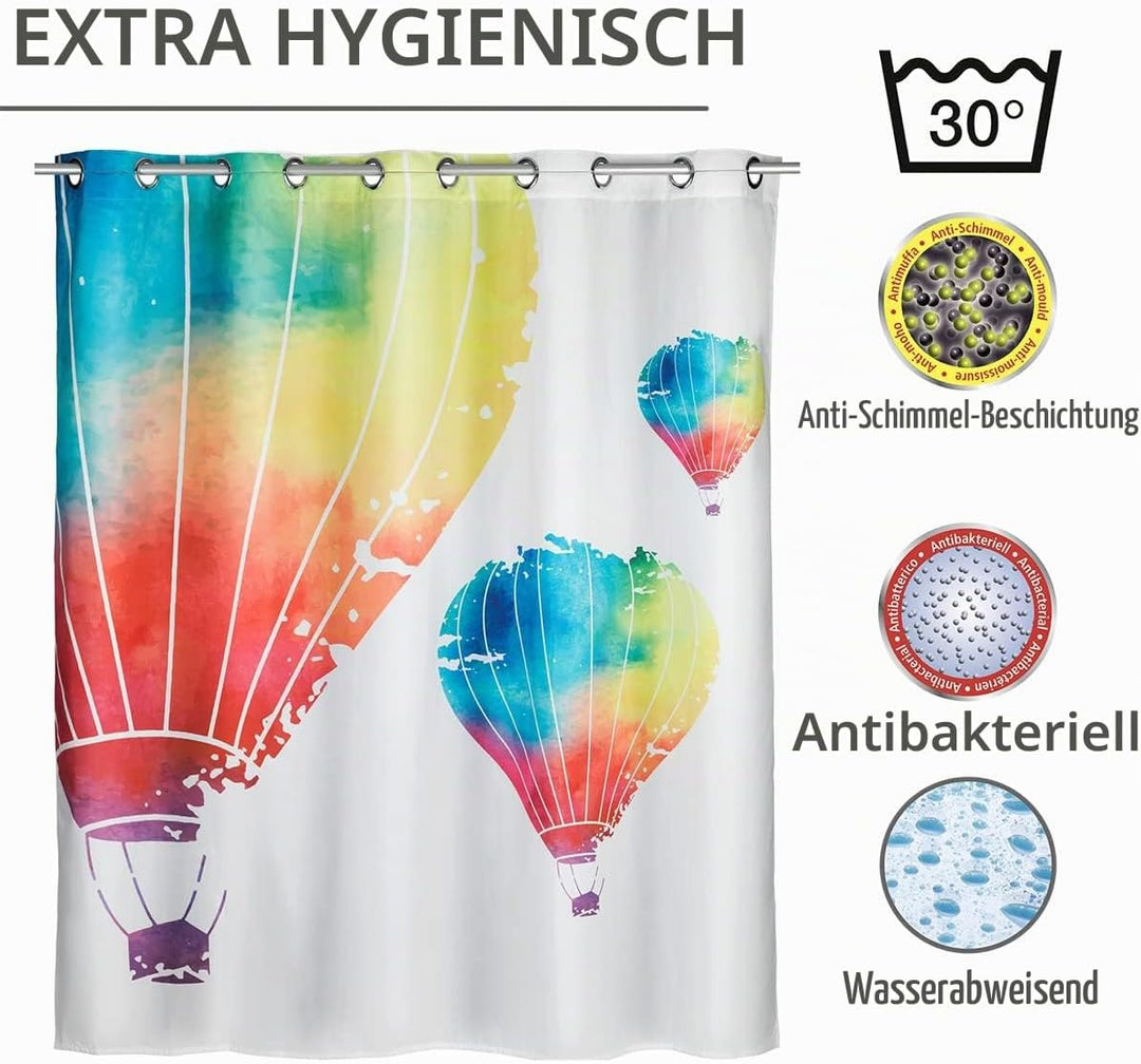 WENKO Anti-Schimmel Duschvorhang In the Air Flex, Textil-Vorhang mit Antischimmel Effekt, grosse int
