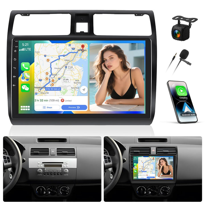CAEMCHO 4+64G 10 Zoll Android 15 Navi Autoradio für Suzuki Swift 2005-2010 mit Rückfahrkamera, Wirel