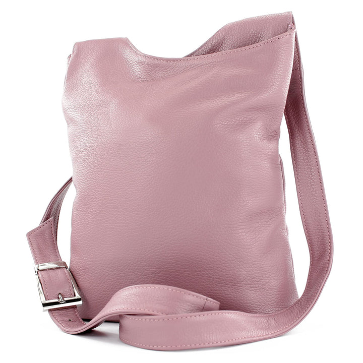 modamoda de - T221 - ital. Umhängetasche Schultertasche Medium aus Leder Altrosa, Altrosa