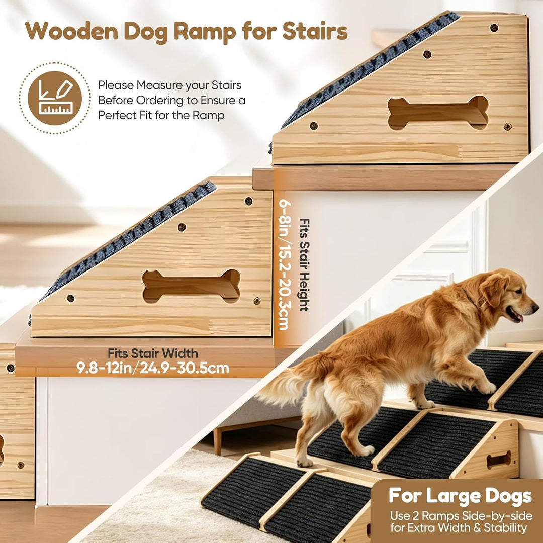 4 Stück Hundetreppe für Kleine Hunde Hunderampe für Treppen aus Holz | Rutschfeste Hunde Treppe mit