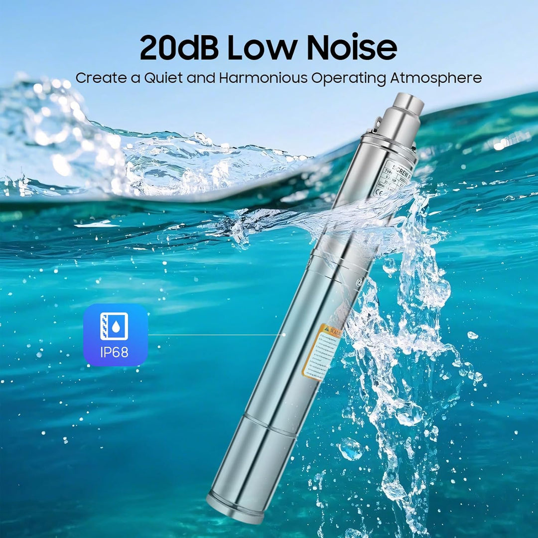 3 Zoll Tiefbrunnenpump Edelstahl Tiefbrunnenpumpe 1600 L/h, Förderhöhe max. 80 m, Brunnenpumpe Tauch