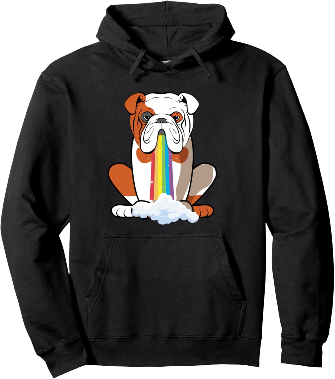 Lustige Englische Bulldogge Hund in bunten Regenbogen Maul Pullover Hoodie