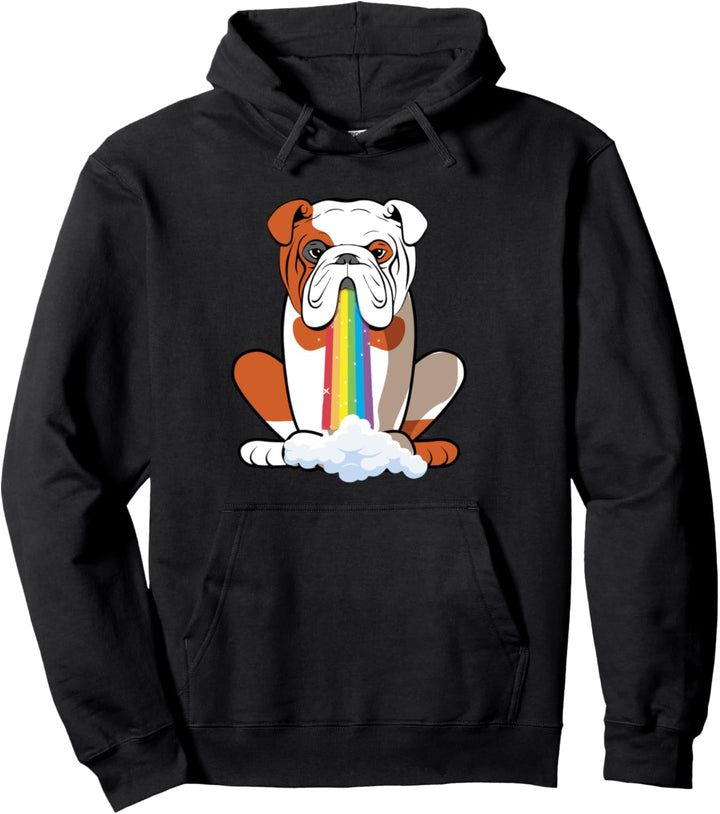 Lustige Englische Bulldogge Hund in bunten Regenbogen Maul Pullover Hoodie