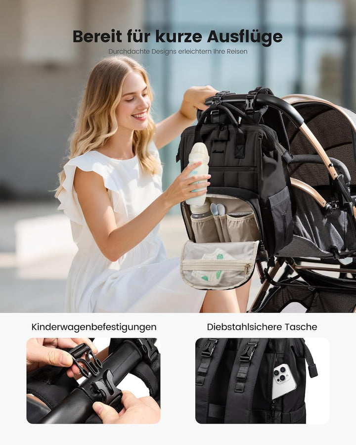 LOVEVOOK Wickelrucksack Gross, Baby Wickeltasche Rucksack Diaper Bag mit Wickelunterlage, Wasserabwe