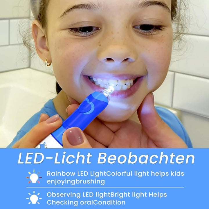 Seago Elektrische Zahnbürste Kinder ab 3-12 jahre Kinderzahnbürsten mit Farbigem Licht Smart Timer 4