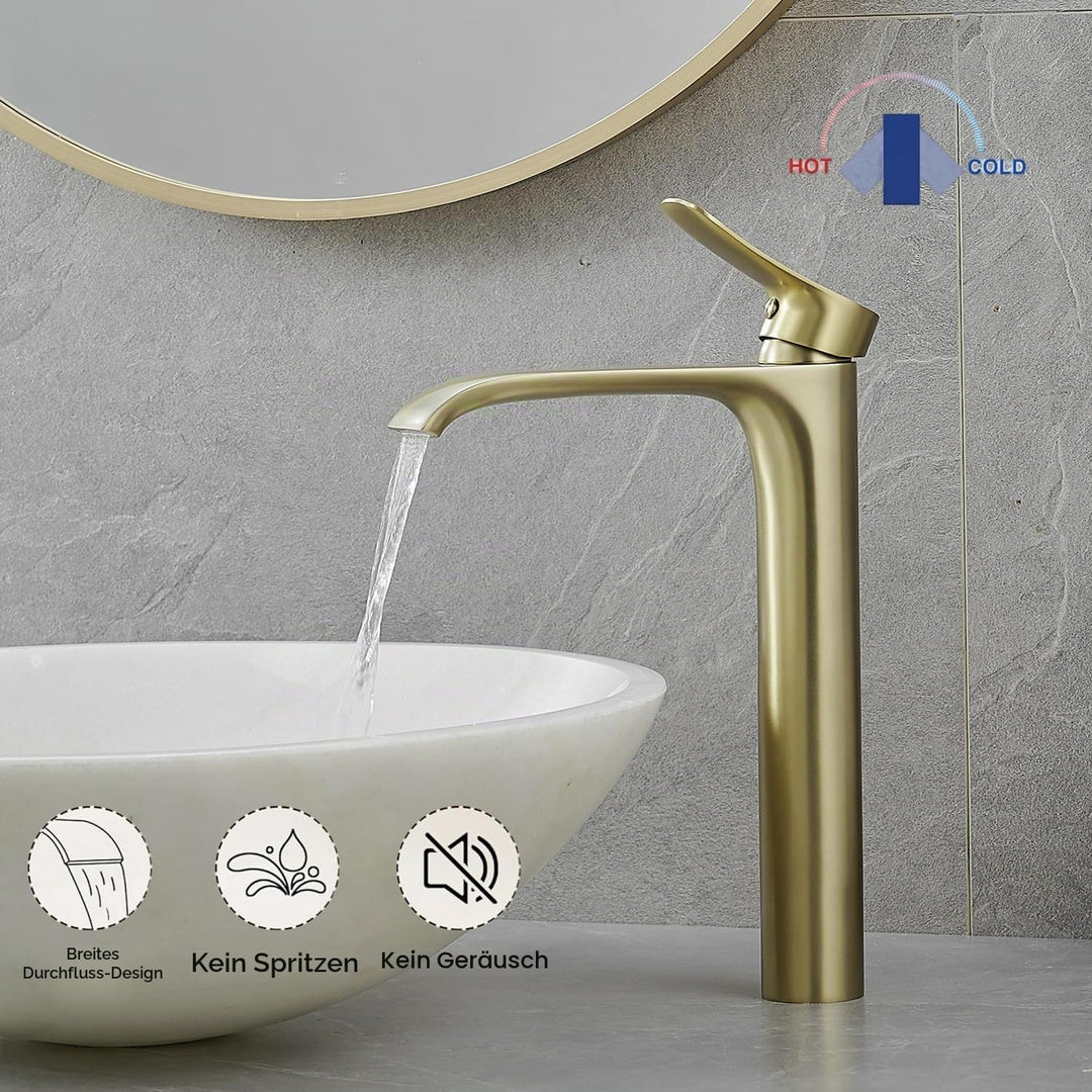 Gold Wasserhahn Bad Waschtischarmatur, Badarmatur Hoch Wasserfall Armatur für Waschbecken im Badezim