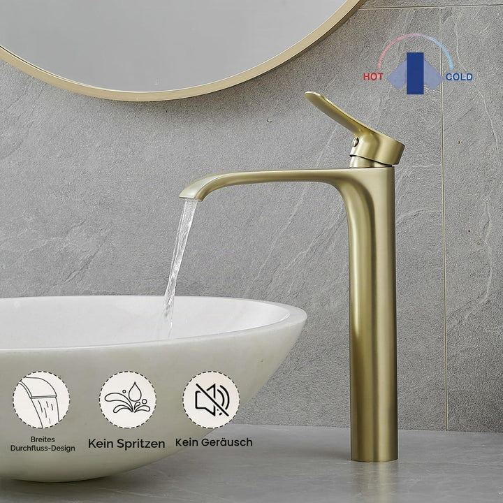 Gold Wasserhahn Bad Waschtischarmatur, Badarmatur Hoch Wasserfall Armatur für Waschbecken im Badezim